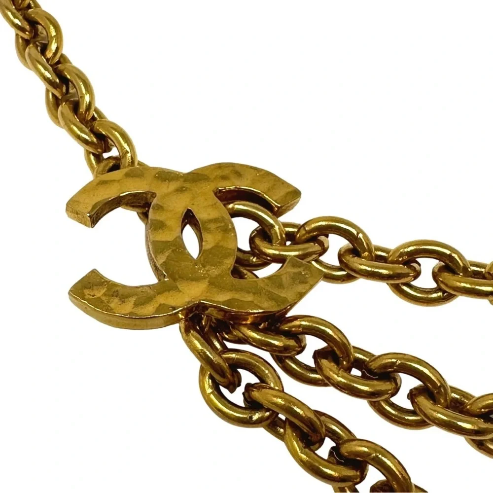Authentic CHANEL gold plated CC triple chain hanging belt vintage 80cm